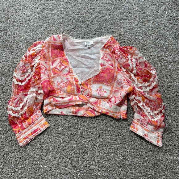 Hemant & Nandita Womens Medium Puff Sleeve Work Cropped Top - Picture 2 of 11